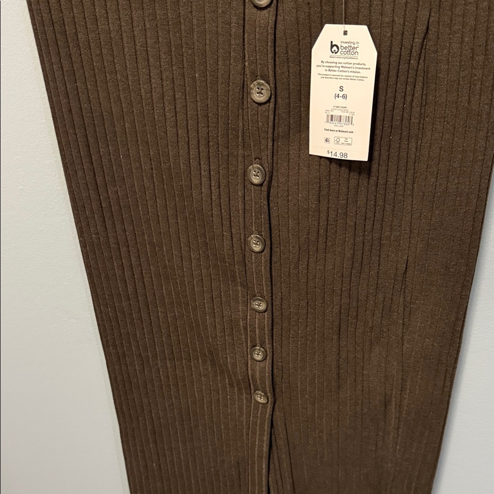 Brown Ribbed Button down skirt - Picture 5 of 6